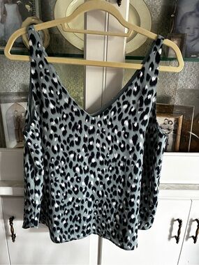LOFT Ice Blue, Black & White Animal Print Flowy Tank Top
